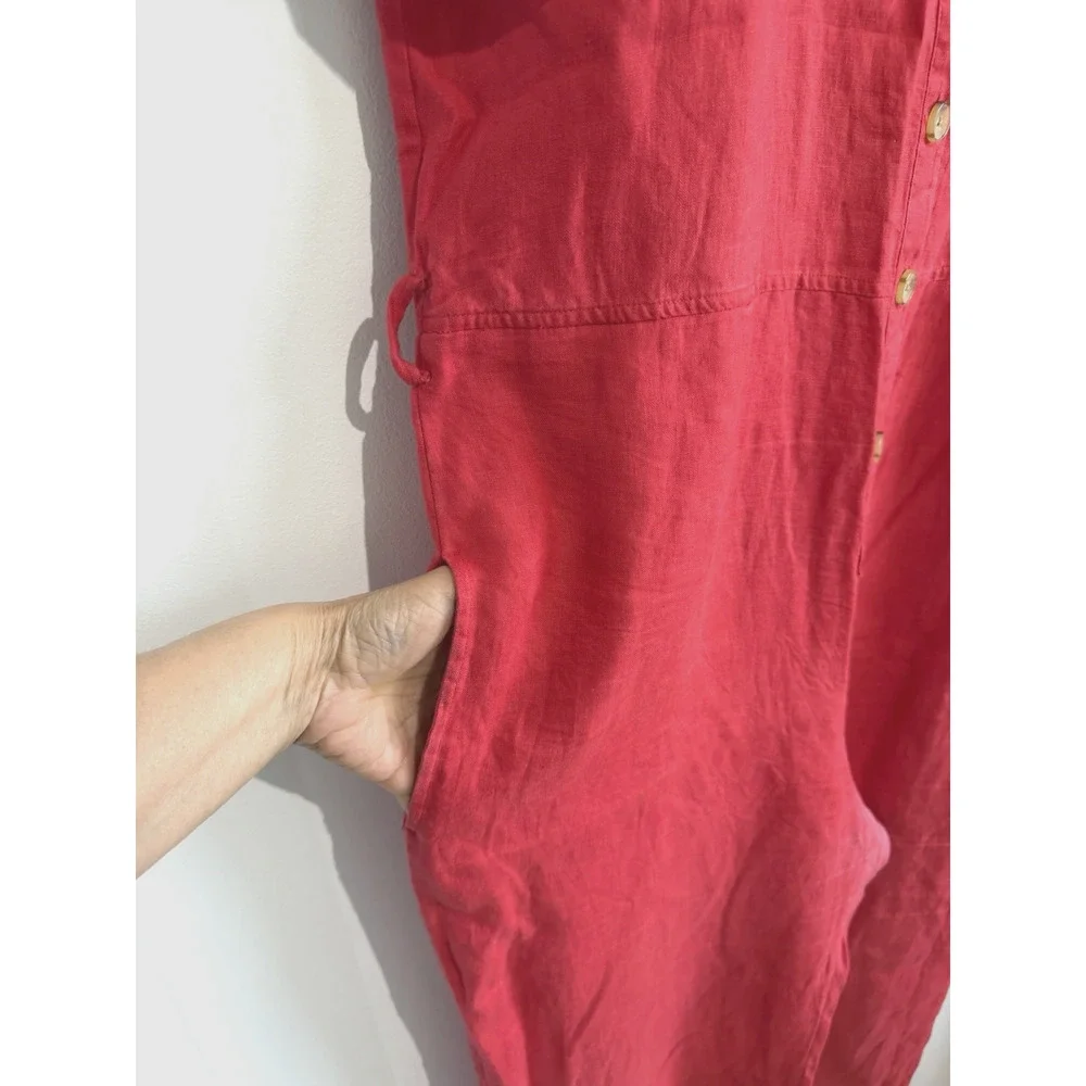 Everlane 100% Linen Short Sleeve Cropped Leg Jumpsuit in Tomato red Size 12